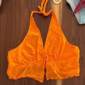 Wild Fable Orange Backless Tie Front Crop Tank